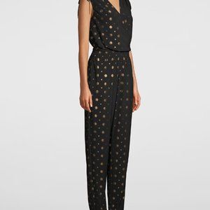 White House Black Market Black and Gold Medallion-Print Jumpsuit size SP